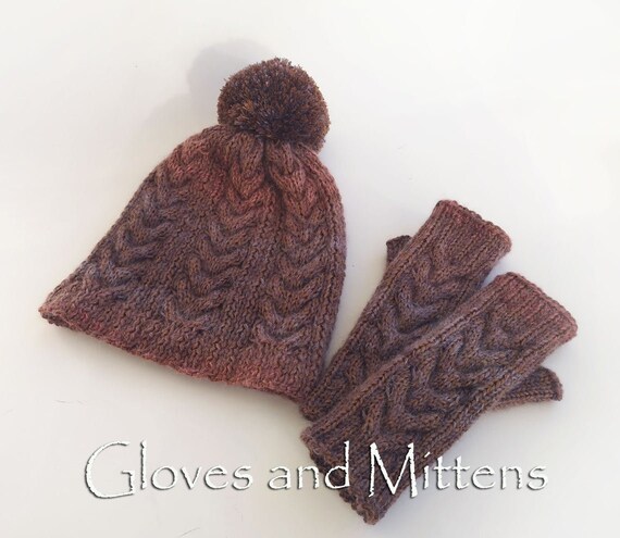 Knitted Wool Beanie and Fingerless Gloves Set - Brown Warm  display picture 2