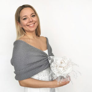 Dark gray bridal shawl, wedding wrap, bridal cover up, wedding bolero, shrug, knitted capelet, bridal cape, stole for bridesmaid, plus size