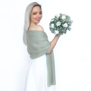 Sage green knitted bridesmaid shawl, sage green bridal shawl, green wedding wrap, bridal shoulder scarf, cover up, wedding color sage green