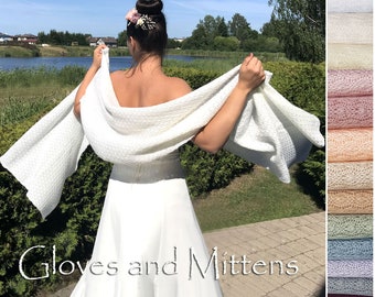 COLORE PERSONALIZZATO, involucro da sposa, scialle da sposa bianco o avorio, copertura da sposa, bolero da sposa, scrollata di spalle, scialle lavorato a maglia, mantella d'avorio, mantello da sposa,