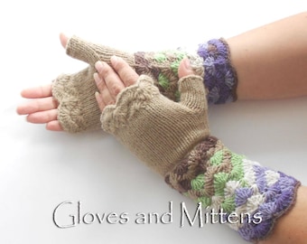 Fingerless gloves, Knitted Striped gloves, Fingerless Hand Warmers, Beige, Brown, Green, Violet, Purple, White Wrist Warmers, Christmas gift