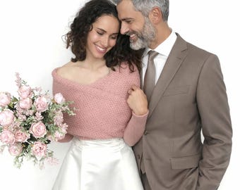 Bolero de boda de punto rosa empolvado: bolero de novia convertible, chaqueta de dama de honor de punto
