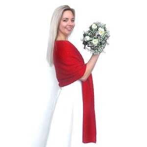 Red knitted bridesmaid shawl, red bridal shawl, red wedding wrap, red bridal shoulder scarf, red cover up, wedding color red