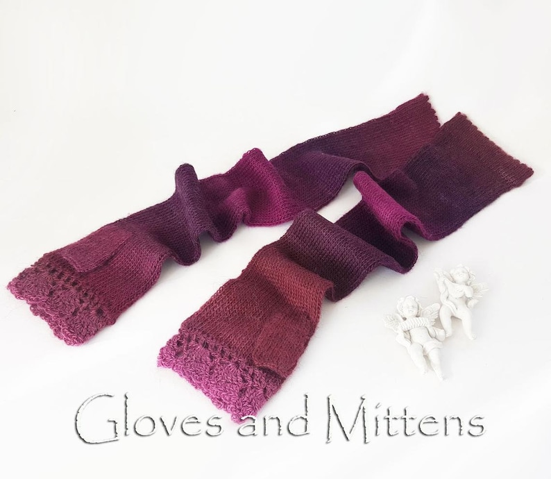 Purple Long fingerless gloves Knitted long gloves Gradient boho knit gloves Wool winter gloves Arm Warmers Wrist warmers Alpaca wool gloves
