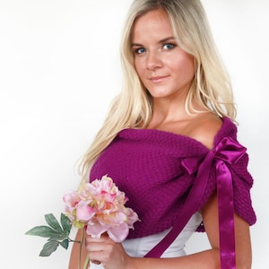 Magenta pink wedding wrap, bridal shawl, bridal cover up, wedding bolero, bright pink knitted capelet, bridal cape, bridesmaid shawl