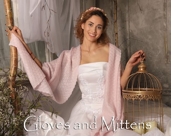 Knitted Wedding Stole: Blush Pink Bridal Cover Up, Bridesmaid Shawl, Plus Size available