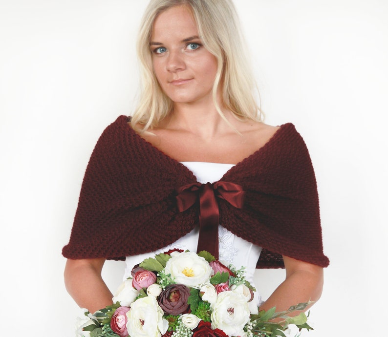 LOT Bridesmaid Shawl Maroon Wrap Cover Up Shrug Knitted Capelet Cape Bridesmaids Accessories Bolero Stole Bridesmaids SET