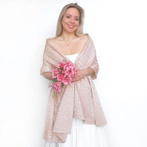 Beige Jacquard Bridal Shawl: Wedding Wrap Cover-Up