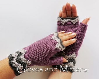Mauve Gloves, Mauve Fingerless gloves, Knitted and Crocheted Gloves, Fingerless Hand Warmers, Wrist Warmers, Christmas gift, Gift for Woman