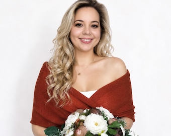 Lightweight Burnt Orange Bridal Shawl: Knitted Wedding Wrap for Bridesmaid