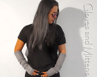 Gray Long Fingerless Gloves: Knitted Grey Hand Warmers