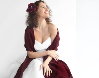 Chal de novia granate, chal de boda, capa de novia, bolero de boda, bufanda, chal rojo oscuro, capa burdeos, capa de novia, chal de dama de honor