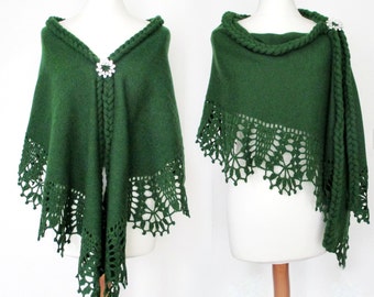 Knit and Crochet Bridal Shawl: Green Wedding Capelet, Handmade Bridal Cover-Up