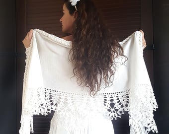 Bridal Cover Up, Wedding Bolero, White Shrug, Crochet Shawl, Ivory Capelet, Wedding Wrap, Bridal Shawl, Bridal Cape, Bridesmaid Shawl