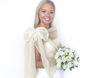 Shoulder scarf ivory mohair and silk, ivory wedding wrap, bridal shawl, bridal cover up, knitted capelet, cape, bridesmaid shawl ivory