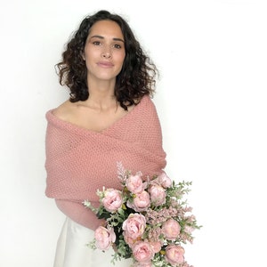 Dusty rose long sleaves shrug merino, wedding sweater, bridal jacet, bridal sweater, cover up, wedding bolero, knitted scarf with arms image 4