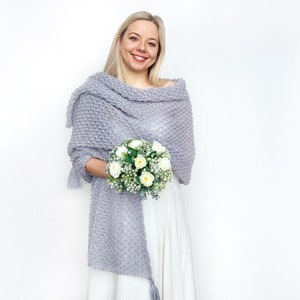 Mohair gray wedding wrap, chunky bridal shawl, bridal cover up, wedding bolero, knitted shawl for winter wedding, bridal cape, plus size