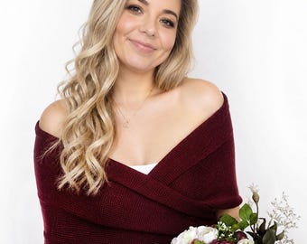 Châle de mariée léger en tricot bordeaux : cache-cœur de mariage pour demoiselles d'honneur