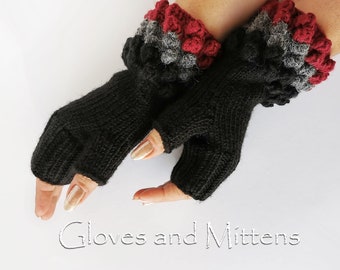 Black Knitted Fingerless Gloves, Black Fingerless Mitts, Black Hand Warmers, Wrist Warmers, Crocheted Gloves, Winter Black Mittens