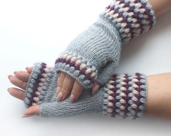 Gray Wool Fingerless Gloves: Knitted Hand & Wrist Warmers