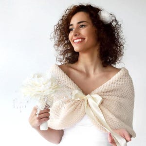 Light beige bridal shawl, creme wedding wrap, bridal cover up, wedding bolero, shrug, knitted capelet, bridal cape, stole for bridesmaids