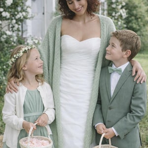 Knitted Wedding Stole: Sage Green Bridal Cover Up, Bridesmaid Shawl, Plus Size available image 4