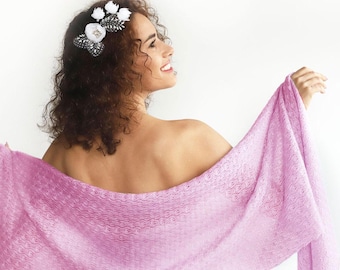Pink Knit Bridal Shawl: Knitted Wedding Wrap Fuchsia Color