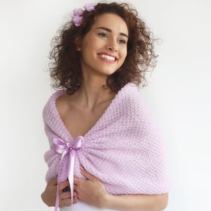 Light lavender bridesmaid shawl, lilac wedding wrap, bridal stole, cover up, wedding bolero, knitted cpelet, bridal cape, plus size too