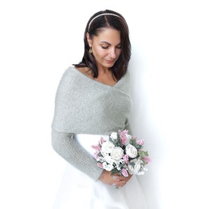 Soft Light Gray Convertible Wedding Shrug: Knitted Bridal Bolero, Bridesmaid Jacket