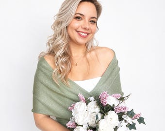 Sage Green Bridal Shawl: Knitted Wedding Cover-Up for Bridesmaids
