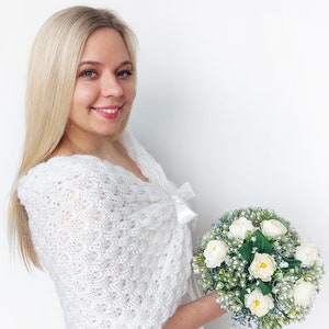 White wedding wrap, mohair bridal shawl, cover up, wedding bolero, white stole, knitted capelet, bridal cape, bridesmaid shawl, plus size