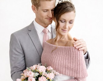 Knitted Bridal Wrap, Dusty Rose Wedding Shrug with Long Gloves, Winter Bridesmaid Cover Up