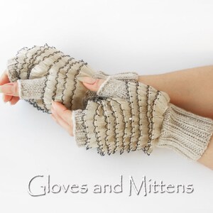 Beige Fingerless Hand Warmers Tan Wrist Warmers Fall Winter Fingerless Gloves Cream Gloves Beige Knitted Girls Gloves Christmas Gift