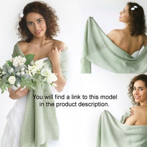 Chaqueta de boda verde salvia, suéter de novia convertible, encogimiento de hombros de manga larga, cubierta blanca, chaqueta de boda verde, bufanda de punto con brazos imagen 10