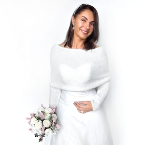Soft Convertible White Knitted Wedding Shrug: Bridal Bolero, Bridesmaid Jacket