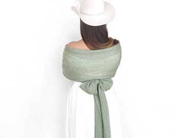 Sage Green Wedding Stole: Knitted Wool Bridal Shawl Greenery