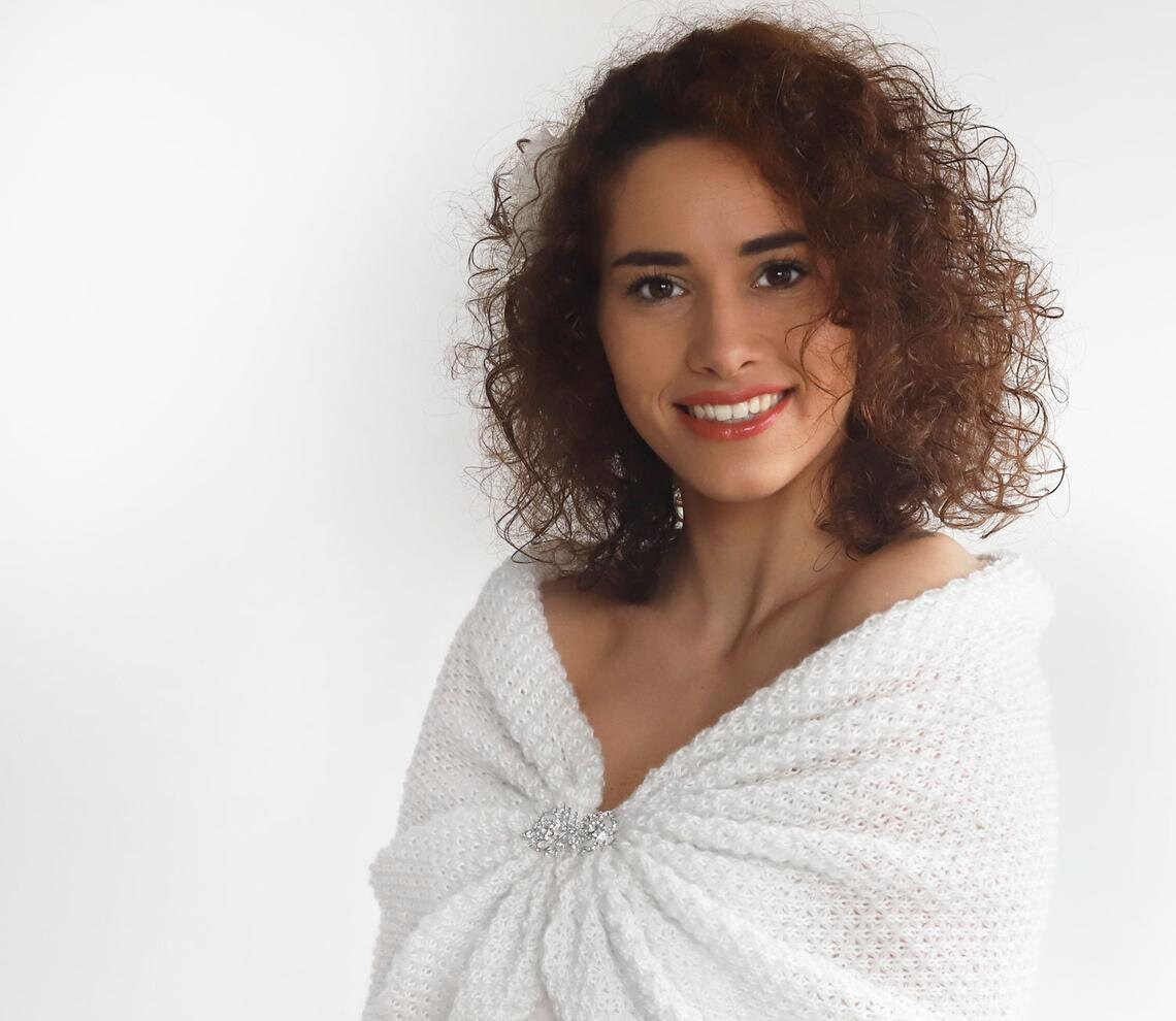 White wedding wrap, bridal shawl, bridal cover up, wedding bolero, shrug, crochet shawl, white knitted capelet, cape for bridesmaid
