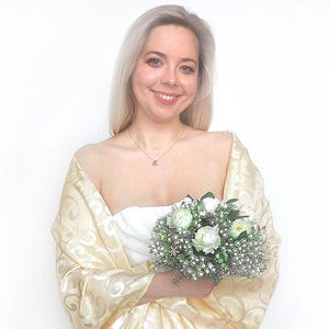 Châle d&#39;épaule couleur or, emballage de mariage, châle de mariée, couverture de mariée, boléro, châle en tissu doré, cape de mariée, châle de demoiselle d&#39;honneur couleur or