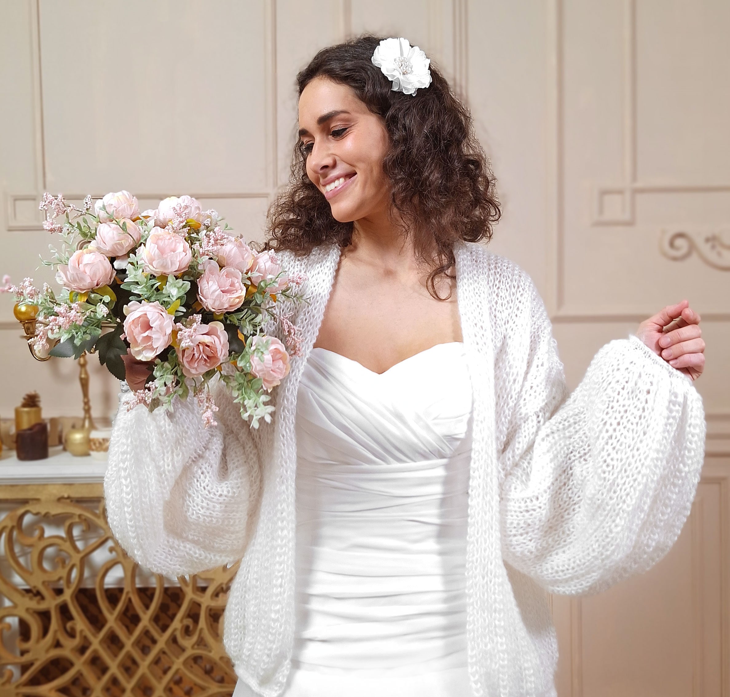 White Mohair Bridal Cardigan: Chunky Knit Wedding Jacket - Etsy