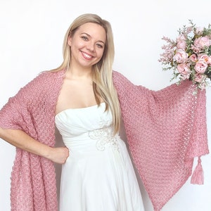 Mohair dusty rose wedding wrap, chunky bridal shawl, bridal cover up, wedding bolero, knitted blush pink shawl for winter wedding, plus size