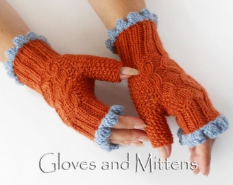 Burnt Orange Fingerless Gloves, Orange Knitted Gloves, Fingerless Hand Warmers, Woll Wrist Warmers, Christmas gift, Gift for Woman.