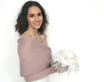 Toffee long sleaves shrug for wedding, bridal sweater, knit jacet, pullover, cover up for bridal, wedding bolero, scarf with arms