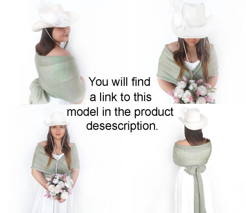 May include: Three women wearing white cowboy hats and sage green shawls. The shawls are tied around the neck and drape down the back. The women are wearing white dresses and holding bouquets of flowers.