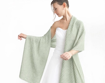 Sage Green Knitted Bridal Shawl: Wool Wedding Wrap for Bridesmaid Greenery