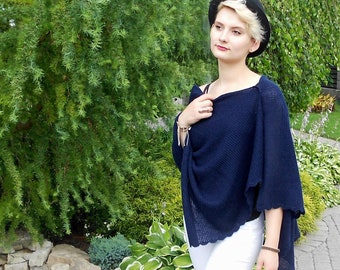 Blue Knit Wrap, Poncho d’été, Châle tricoté, Châle bleu, Enveloppement bleu, Housse tricotée, Haussement d’épaules Boléro, Capelet Bleu Royal, Capuchon Tricot Demoiselle d’honneur