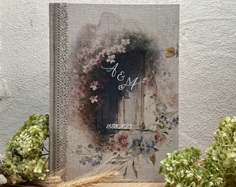Personalized Linen Photo Album, Floral Guestbook