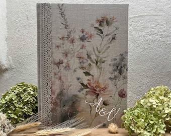 Personalized Linen Photo Album, Floral Guestbook