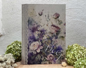 Personalized Linen Photo Album, Floral Guestbook