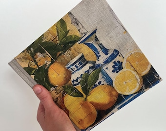 Printed Cover Linen Notebook, 20cm x 20cm (8in x8in) Size, 1.5cm (0.6in) Thick, Handmade
