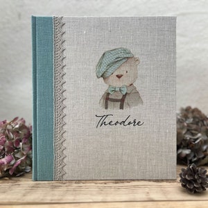 Album fotografico personalizzato in lino per ragazzi / Album fotografico con nome personalizzato / Ricordo unico / Album dei ricordi personalizzato per neonati e bambini con stampa animalier